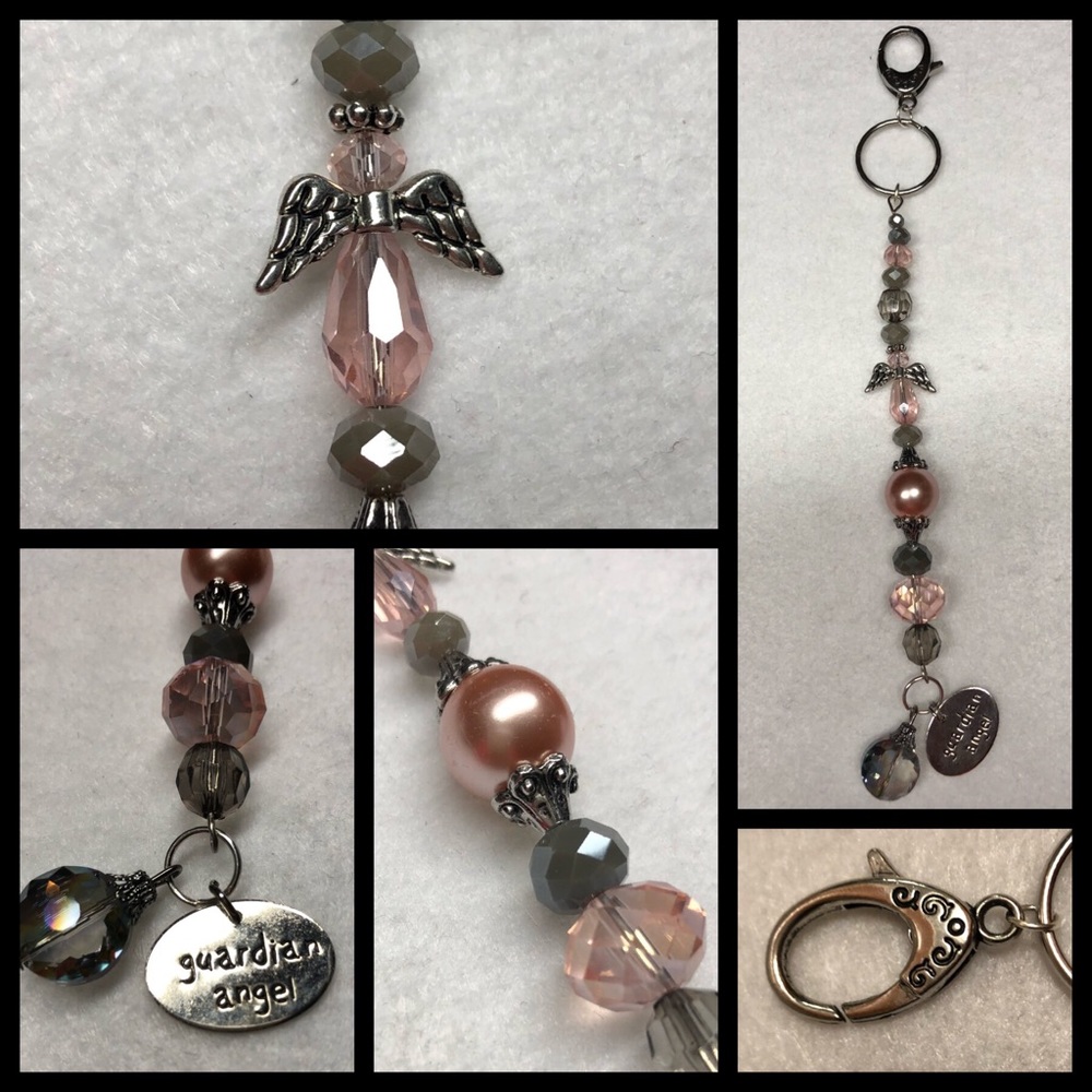 Handmade purse charms/ key chains. Pink/Gray Angel
